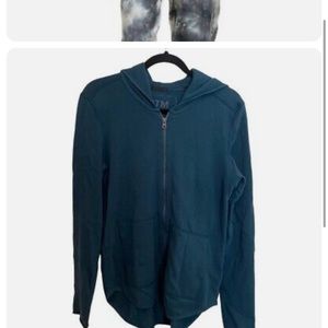 ATM Anthony Thomas Melillo Front Zip French Terry Hoodie Teal Blue Women's